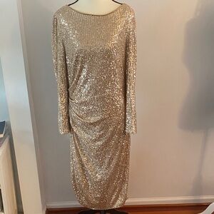 Nanette Lepore size 12 gold sequin midi dress excellent condition